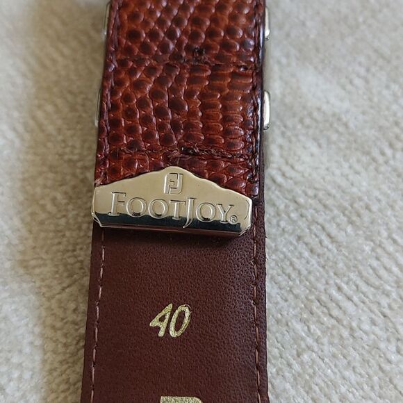 FootJoy Brown Embossed Leather Medallion Studded Men's Belt Silver Buckle & Tip - Picture 7 of 13